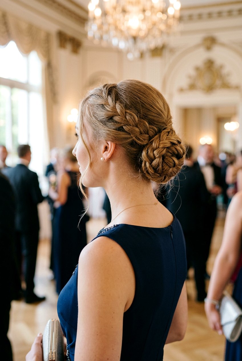 Low Braided Bun - 20 prom hairstyle for shoulder length fine hair - 20 prom hairstyle for shoulder length fine hair