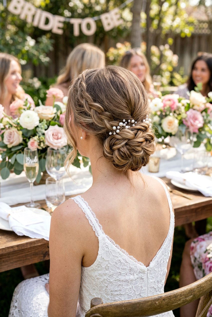 Low Braided Bun For Bridal Shower - 20 bridal shower hairstyles - 20 bridal shower hairstyles