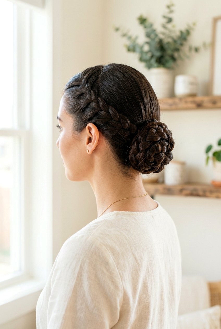 Low Braided Bun For Picture Day - 20 easy hairstyles for picture day - 20 easy hairstyles for picture day