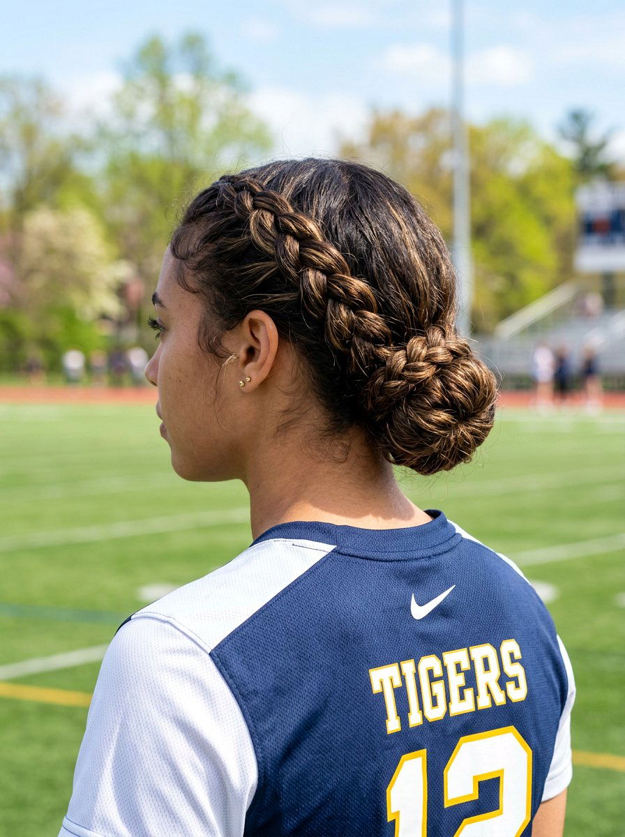 Low Braided Bun For Softball - 20 softball hairstyle with low braid - 20 softball hairstyle with low braid