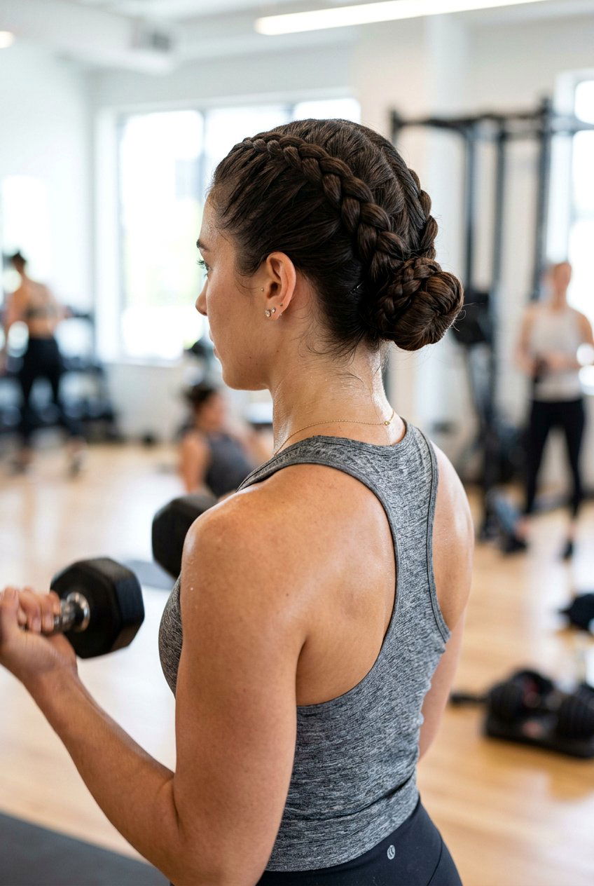 Low Braided Bun For Workout - 20 gym braid bun hairstyle - 20 gym braid bun hairstyle