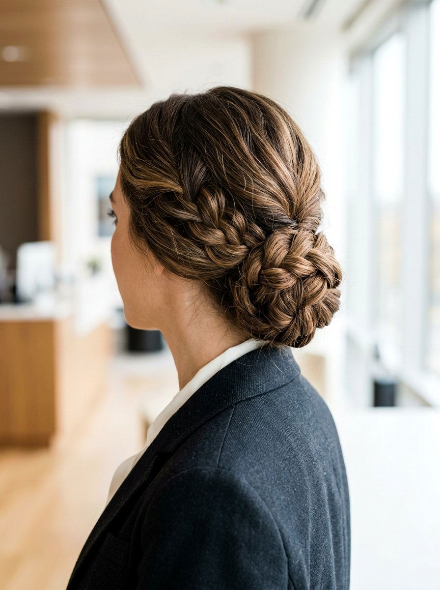 Low Braided Bun Long Layers Interview - 20 interview hairstyle for long layers - 20 interview hairstyle for long layers