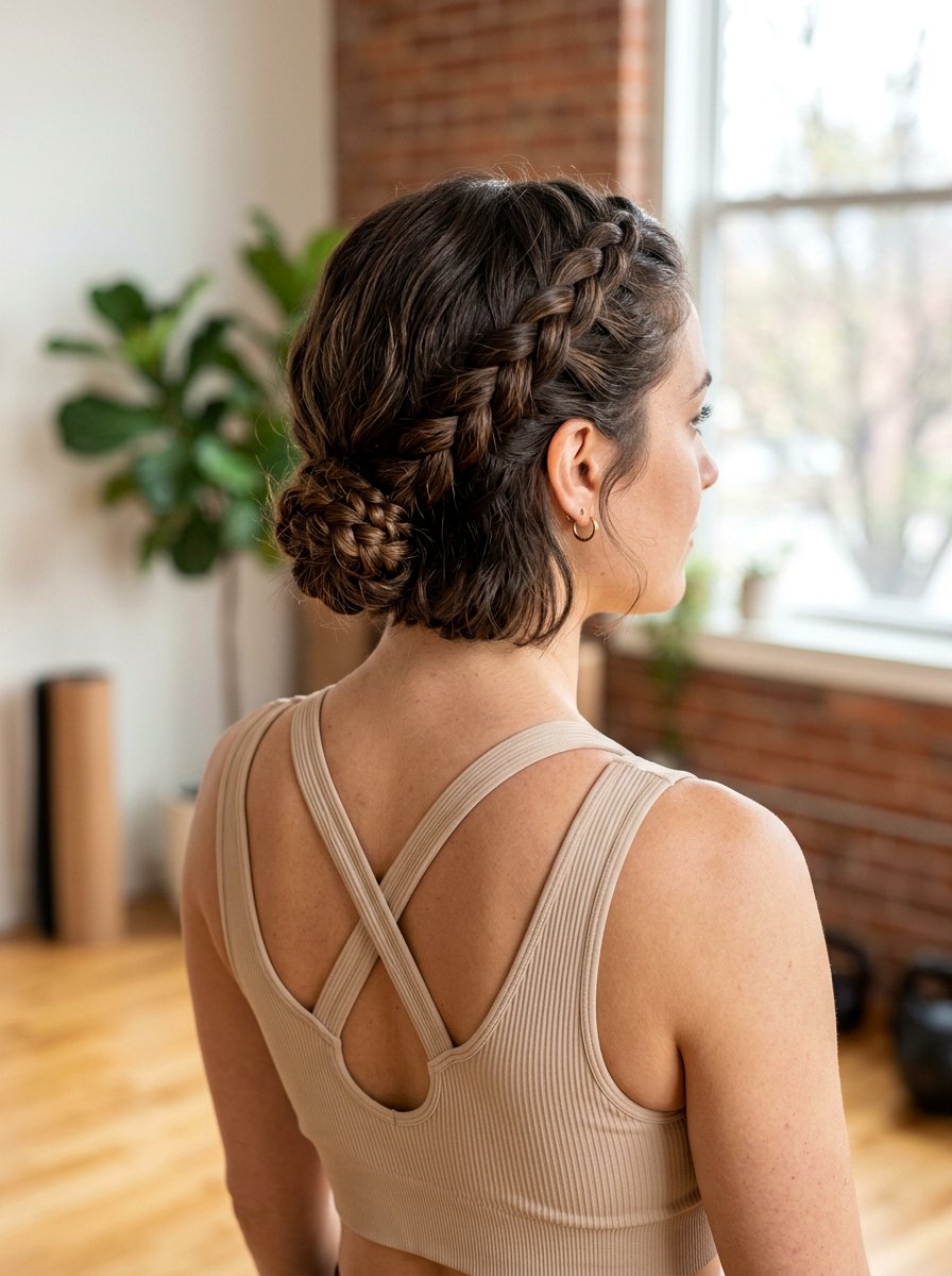 Low Braided Bun Short Bob - 20 gym hairstyle for short bob - 20 gym hairstyle for short bob