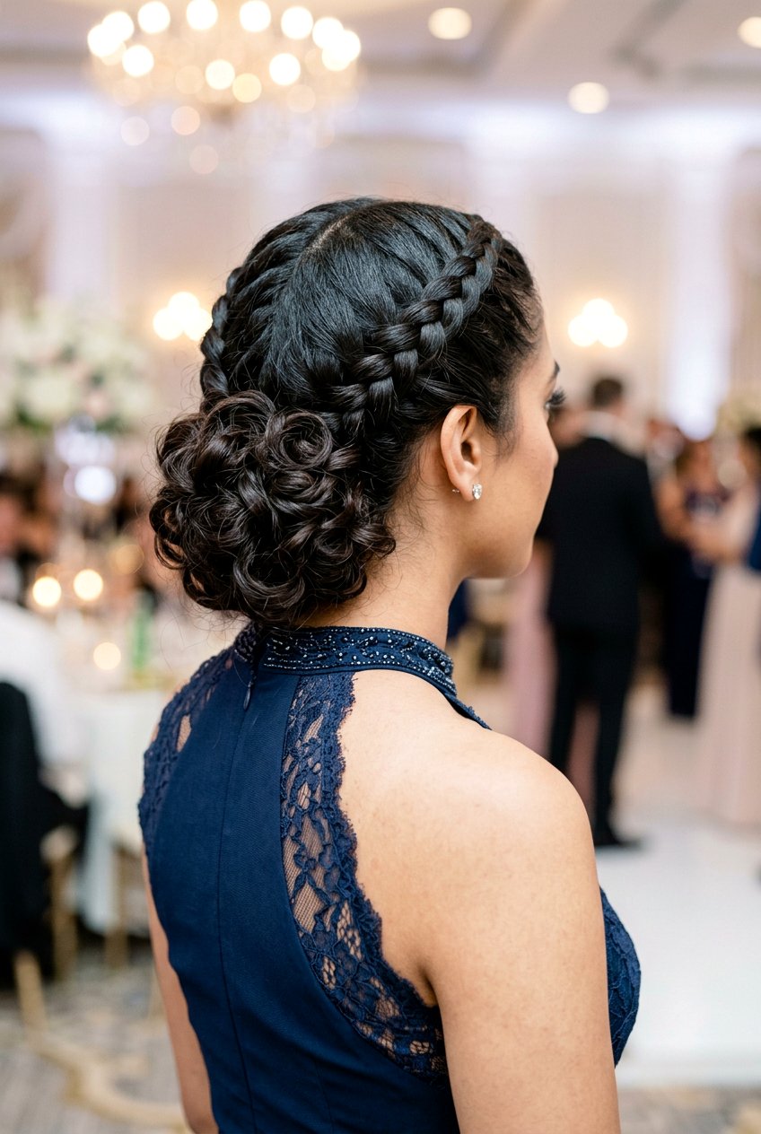 Low Braided Bun With Curls - 20 feed in braids with curly bun - 20 feed in braids with curly bun