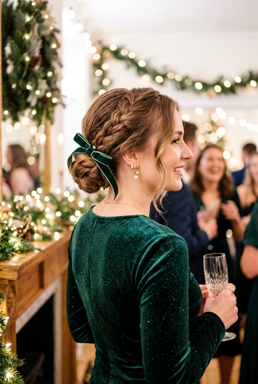 Low Braided Bun With Ribbon - 20 festive braid bun hairstyle - 20 festive braid bun hairstyle