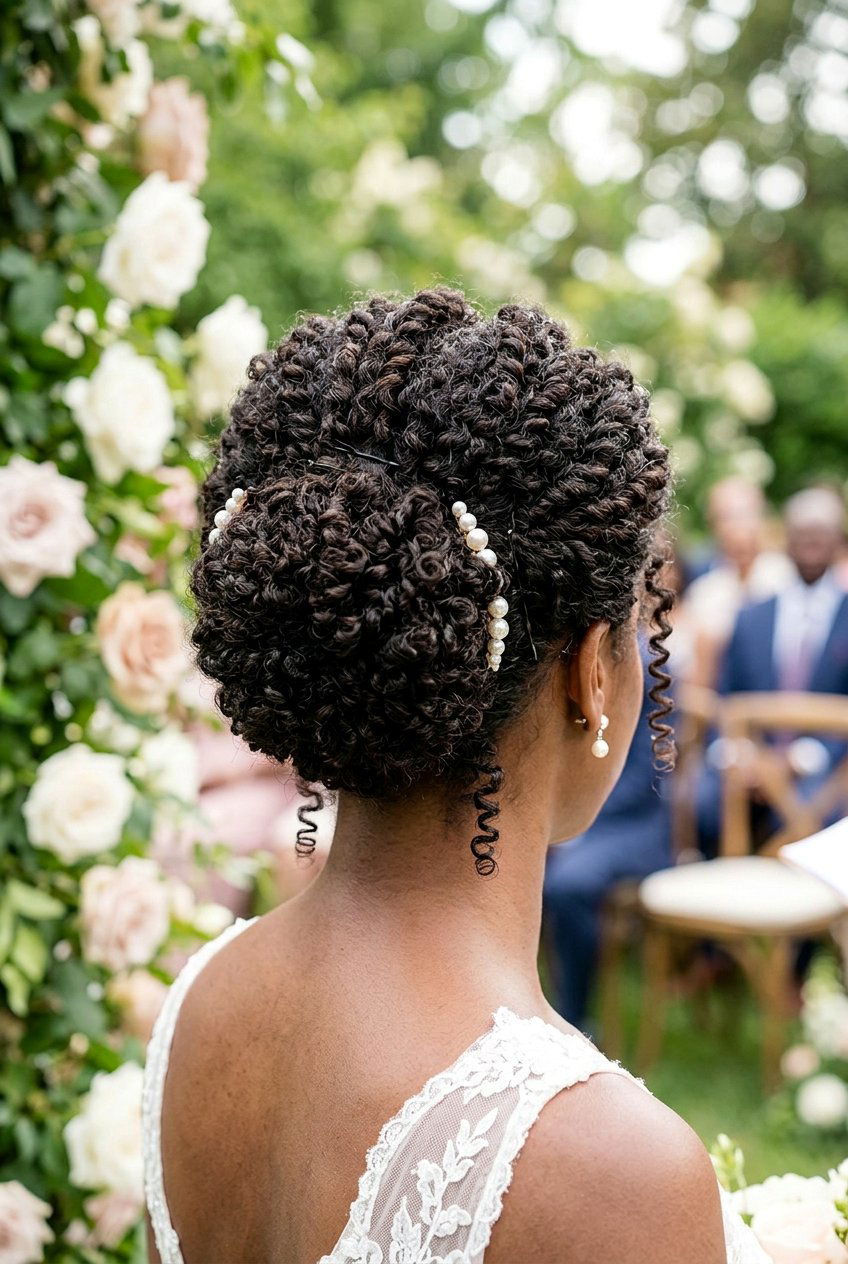 Low Braided Bun with Side Cornrow Detail - 20 wedding updo for black women natural hair - 20 wedding updo for black women natural hair