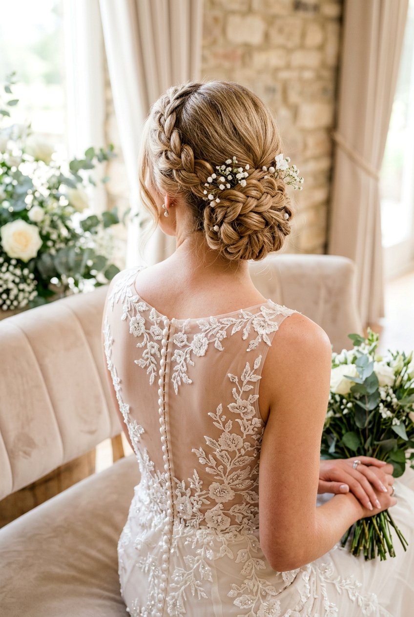 Low Braided Crown Updo For Brides - 20 braided crown for brides - 20 braided crown for brides