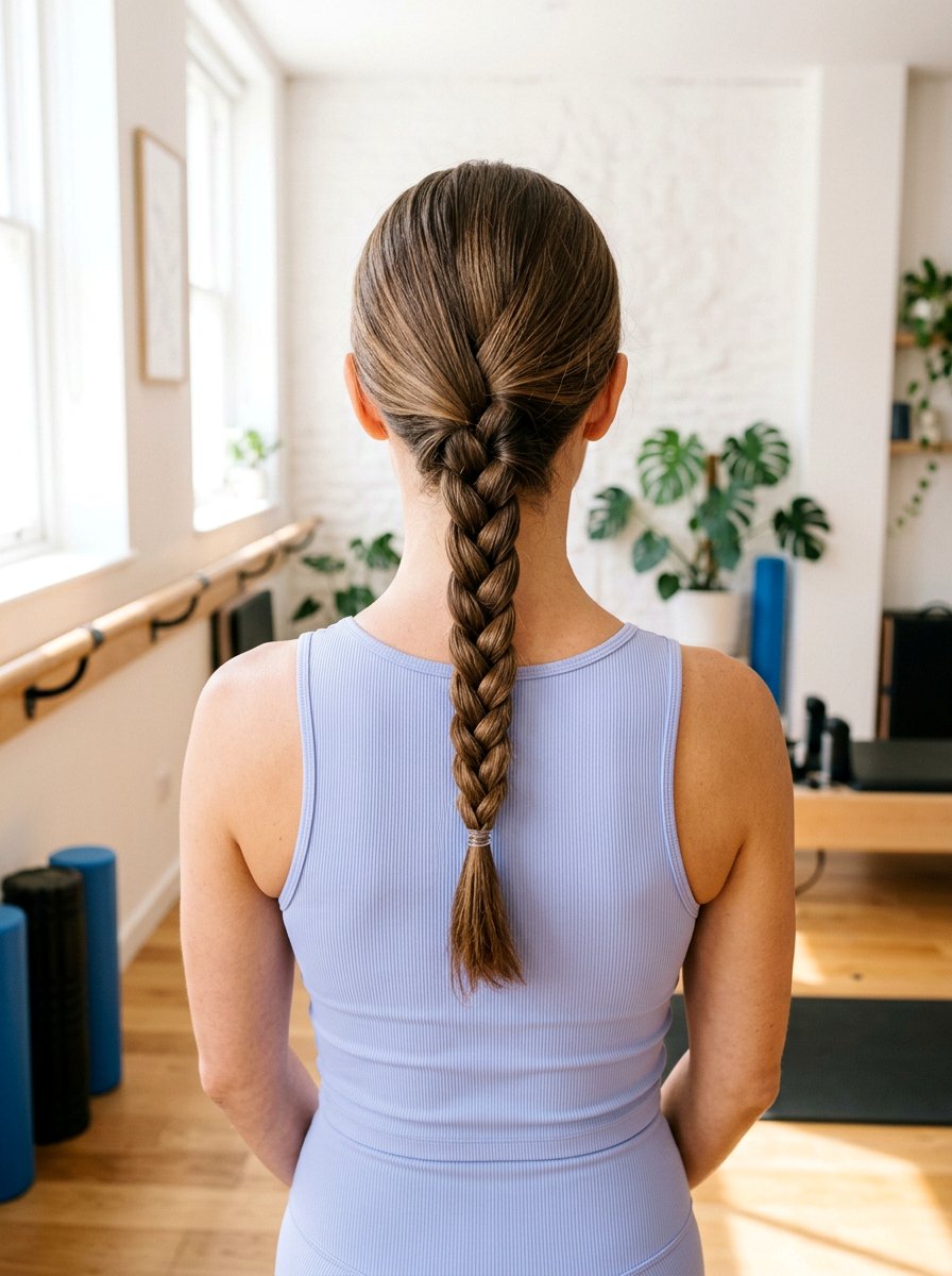 Low Braided Pilates Hairstyle - 20 pilates hairstyles for women - 20 pilates hairstyles for women