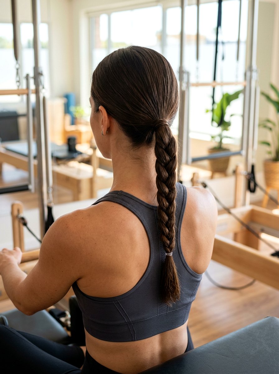 Low Braided Ponytail Pilates Hairstyle - 20 pilates hairstyles for women - 20 pilates hairstyles for women