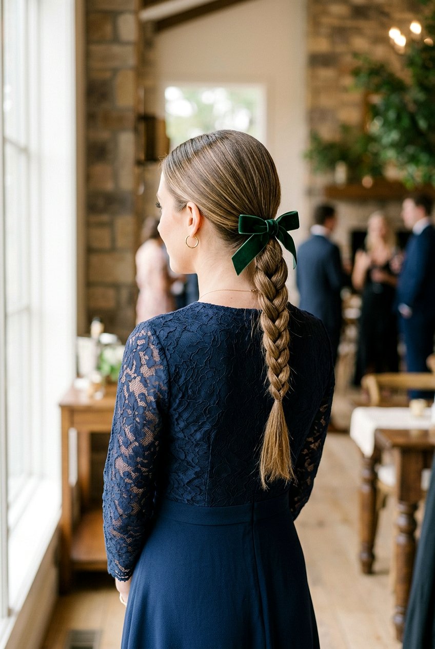 Low Braided Ponytail With Bow - 20 bow hairstyles for women - 20 bow hairstyles for women