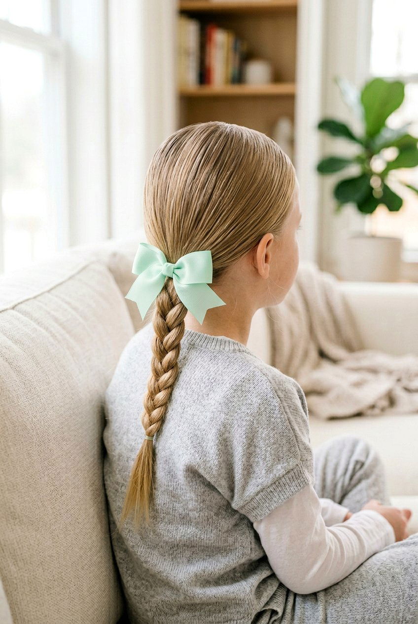 Low Braided Ponytail With Pastel Ribbon Bow - 20 little girls ponytail with ribbon bow - 20 little girls ponytail with ribbon bow