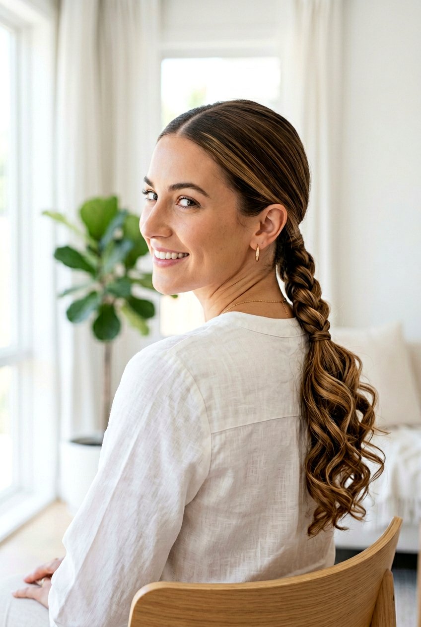 Low Braided Ponytail With Soft Curls - 20 braided ponytail with curls - 20 braided ponytail with curls