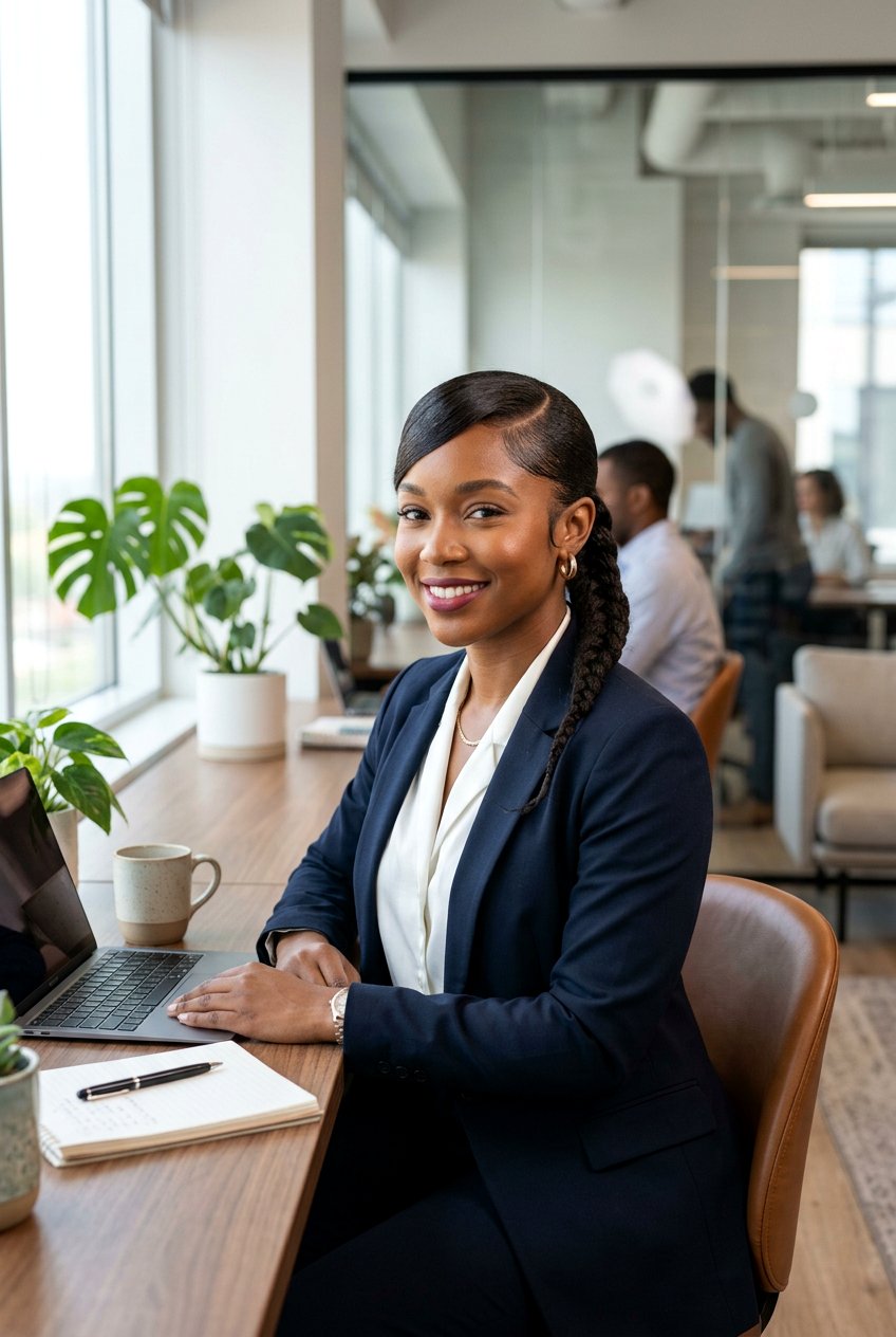 Low Braided Ponytail With Swoop - 20 black women braided ponytail ideas - 20 black women braided ponytail ideas