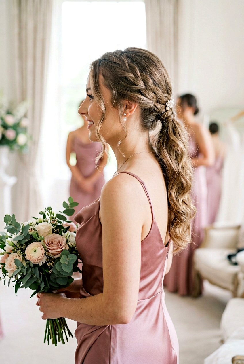 Low Braided Ponytail for Bridesmaids - 20 bridesmaid ponytail with braid - 20 bridesmaid ponytail with braid