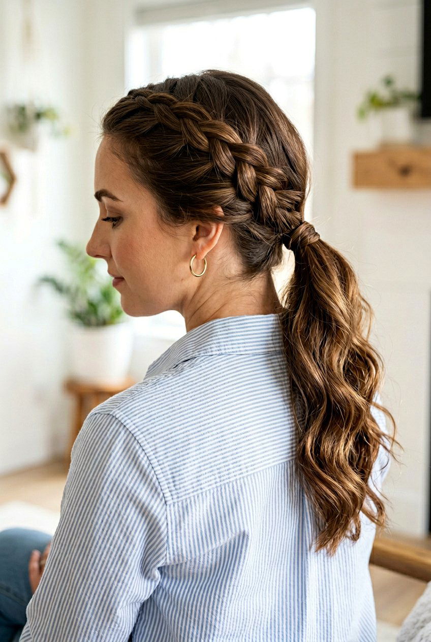 Low Braided Ponytail - 20 office hairstyle for thick wavy hair - 20 office hairstyle for thick wavy hair