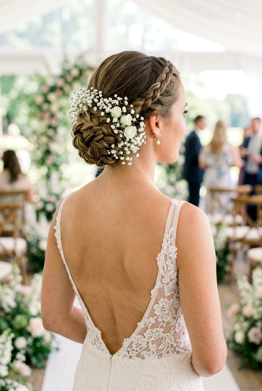 Low Bridal Braid With Babys Breath Updo - 20 bridal braid with babys breath - 20 bridal braid with baby’s breath