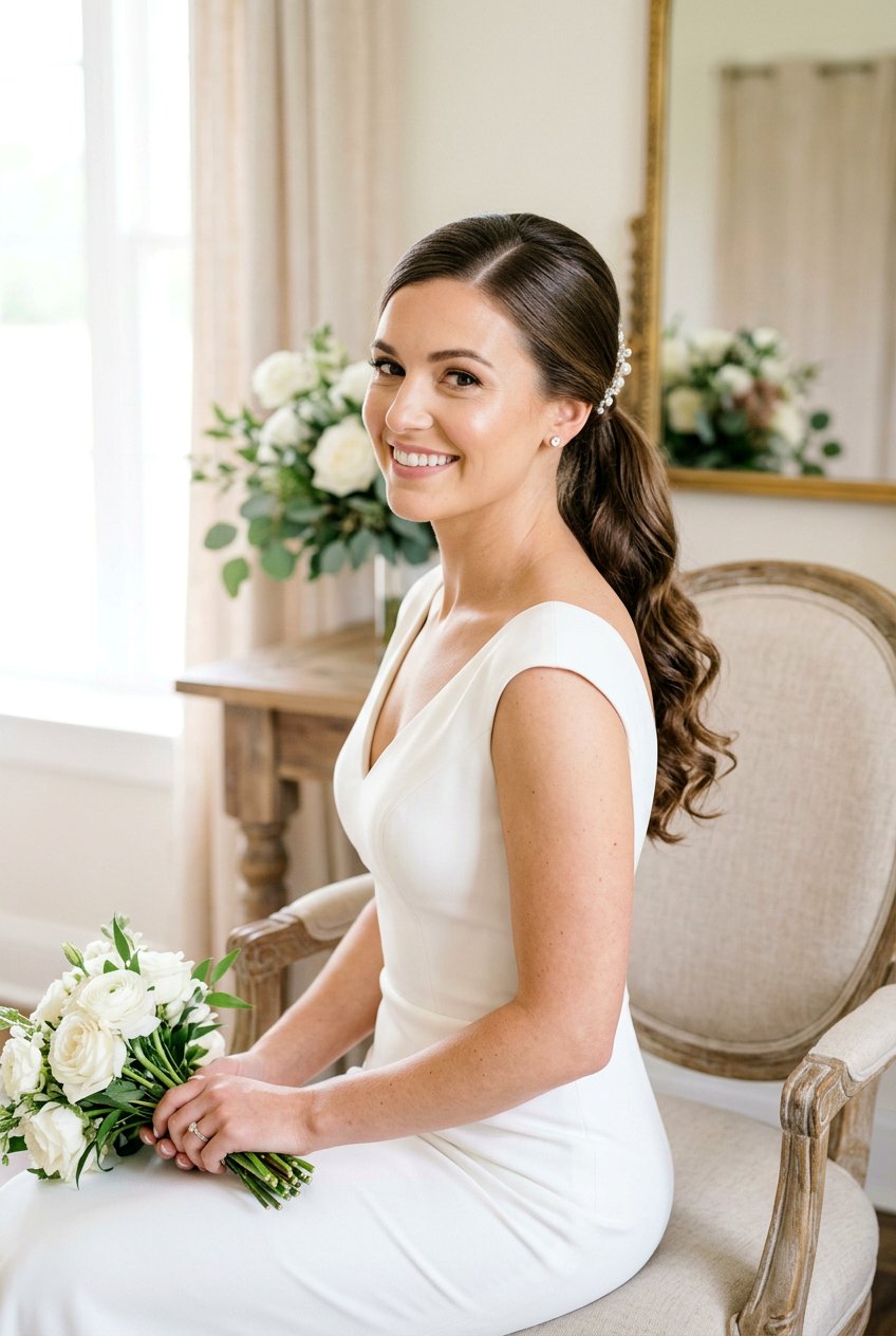 Low Bridal Ponytail With Deep Side Part - 20 bridal ponytail with side part - 20 bridal ponytail with side part
