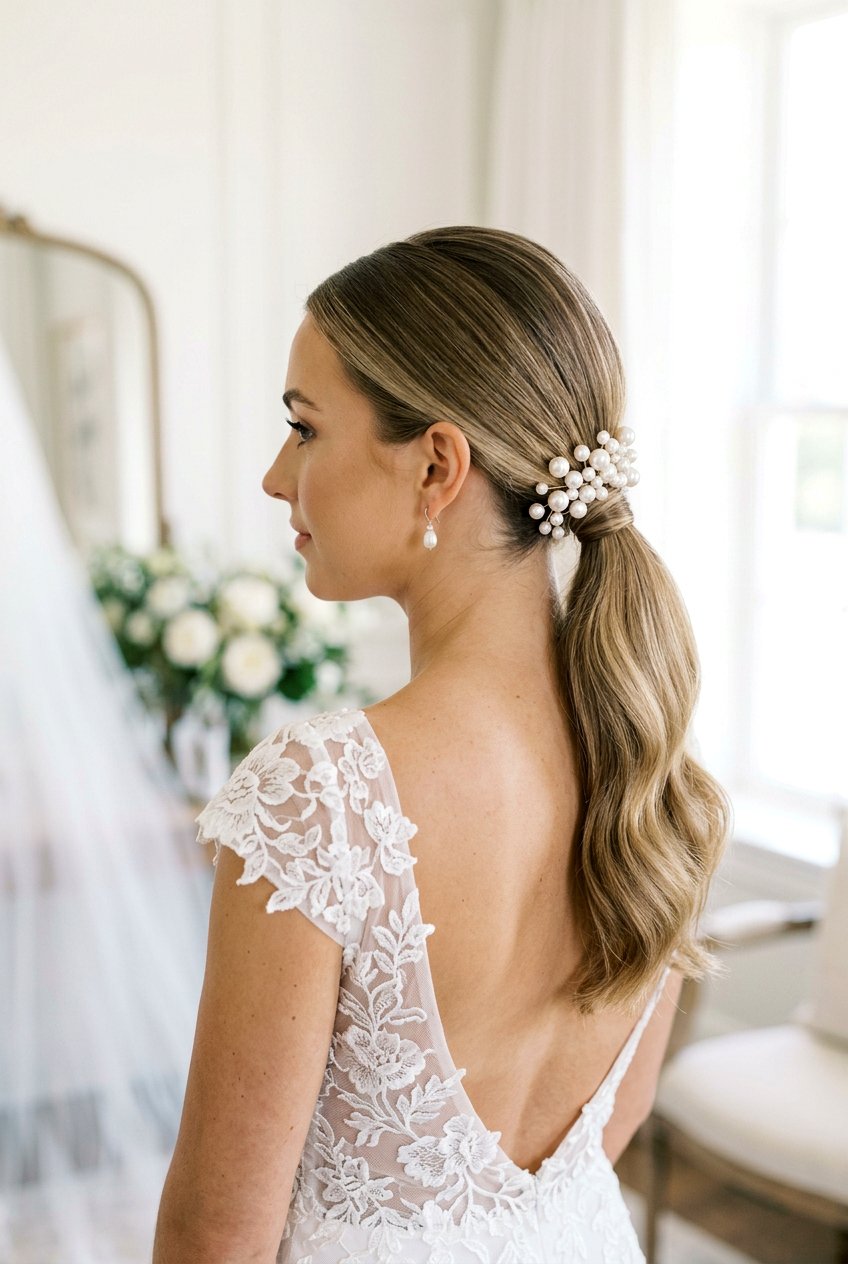 Low Bridal Ponytail With Pearl Pins - 20 bridal ponytail with pearl pins - 20 bridal ponytail with pearl pins