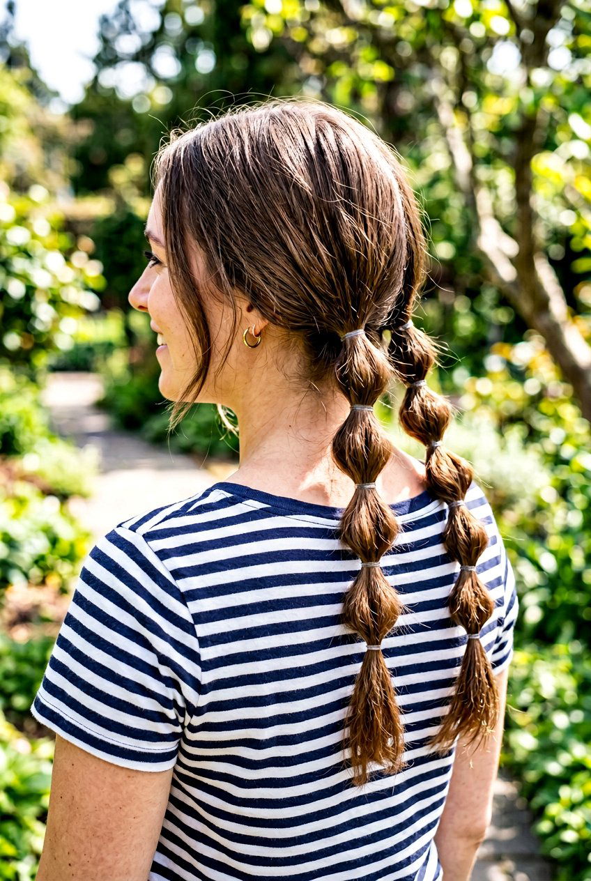 Low Bubble Braids - 20 travel hairstyle for shoulder length hair - 20 travel hairstyle for shoulder length hair
