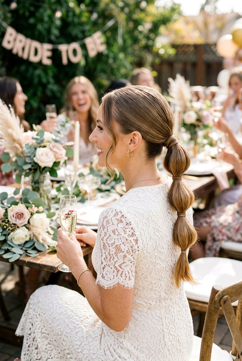 Low Bubble Ponytail For Bridal Shower - 20 bridal shower hairstyles - 20 bridal shower hairstyles