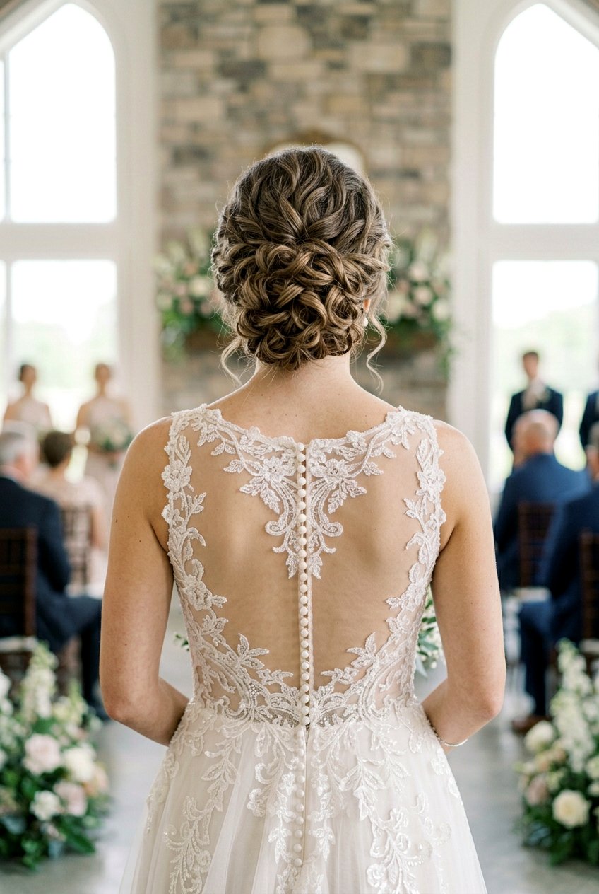 Low Bun Bridal Soft Curls With Middle Part - 20 bridal soft curls with middle part - 20 bridal soft curls with middle part