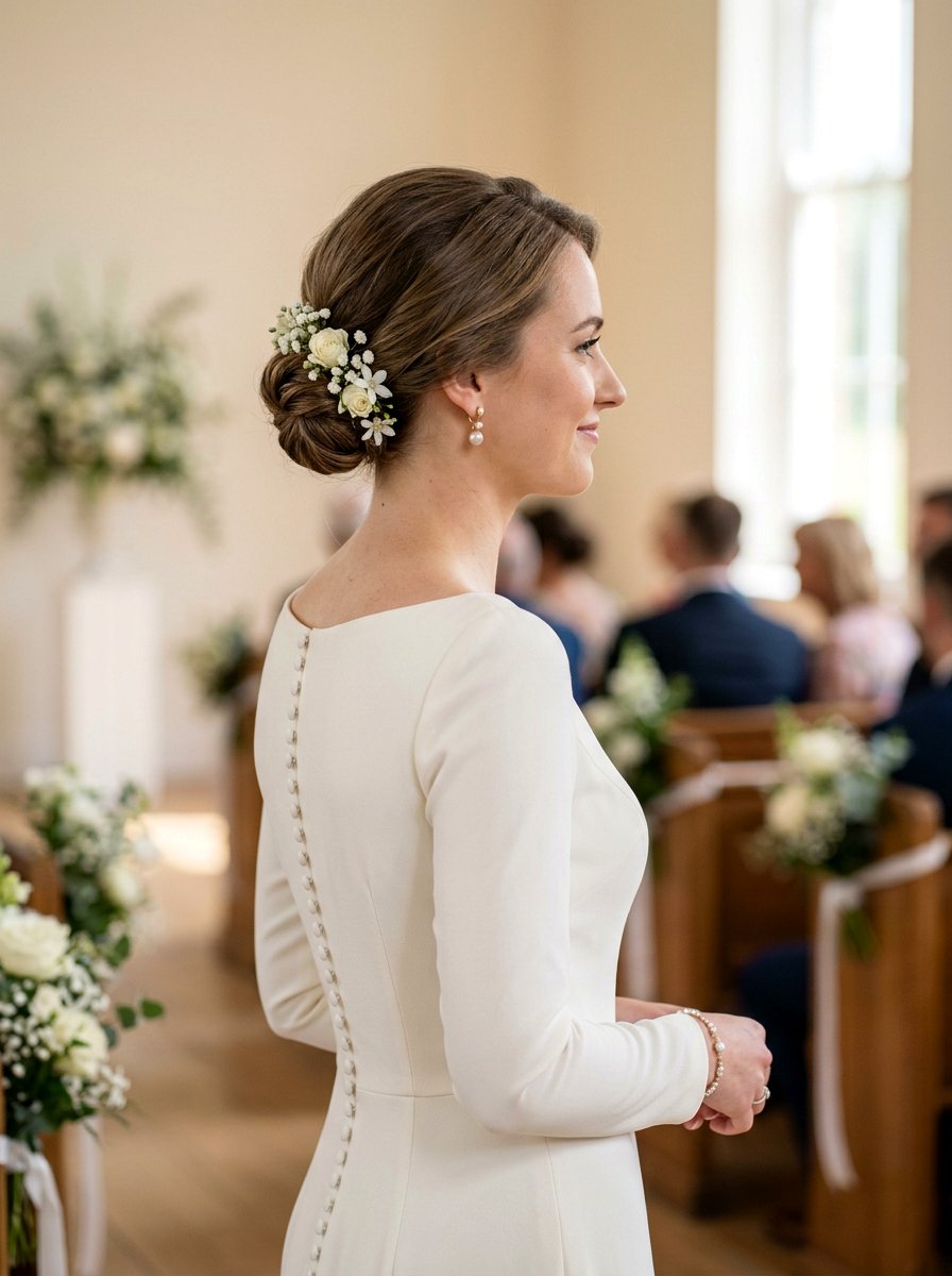 Low Bun Bridal Style for Short Hair - 20 simple bridal hairstyle for short hair - 20 simple bridal hairstyle for short hair