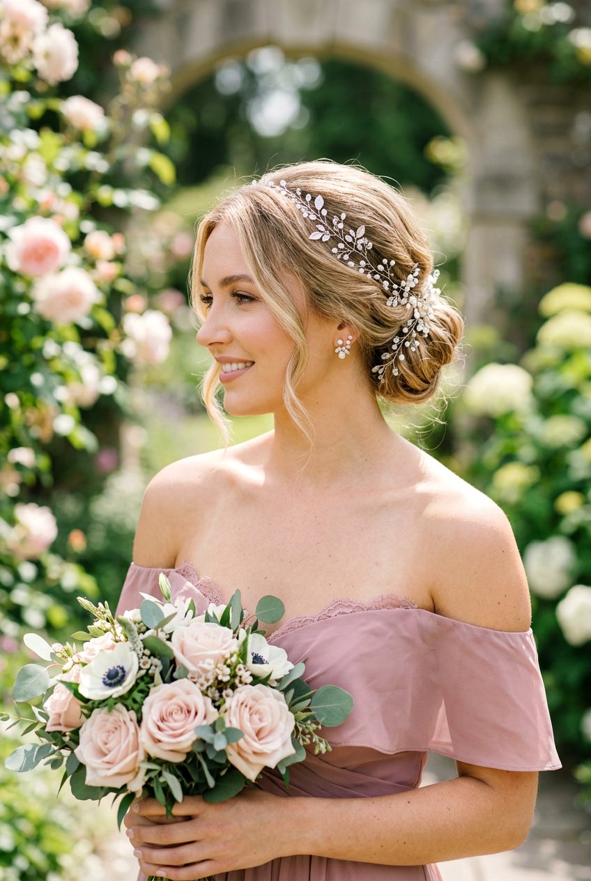 Low Bun Bridesmaid Hair With Hair Vine - 20 bridesmaid low bun hairstyle - 20 bridesmaid low bun hairstyle