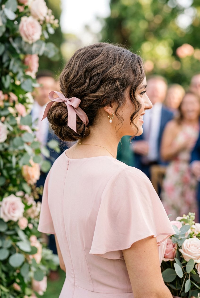 Low Bun Bridesmaid Hair With Ribbon Tie - 20 bridesmaid low bun hairstyle - 20 bridesmaid low bun hairstyle