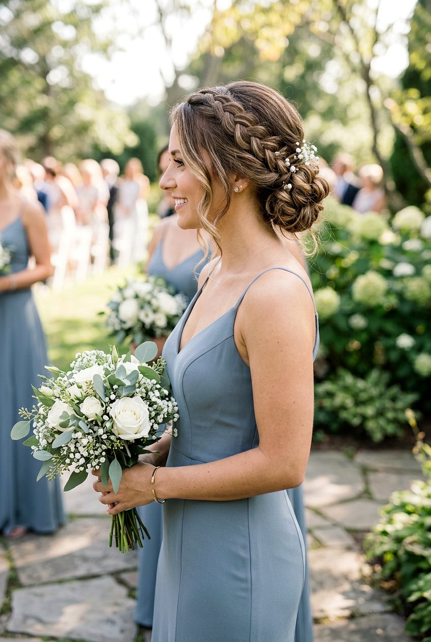 Low Bun Bridesmaid Hair With Side Braid - 20 bridesmaid low bun hairstyle - 20 bridesmaid low bun hairstyle