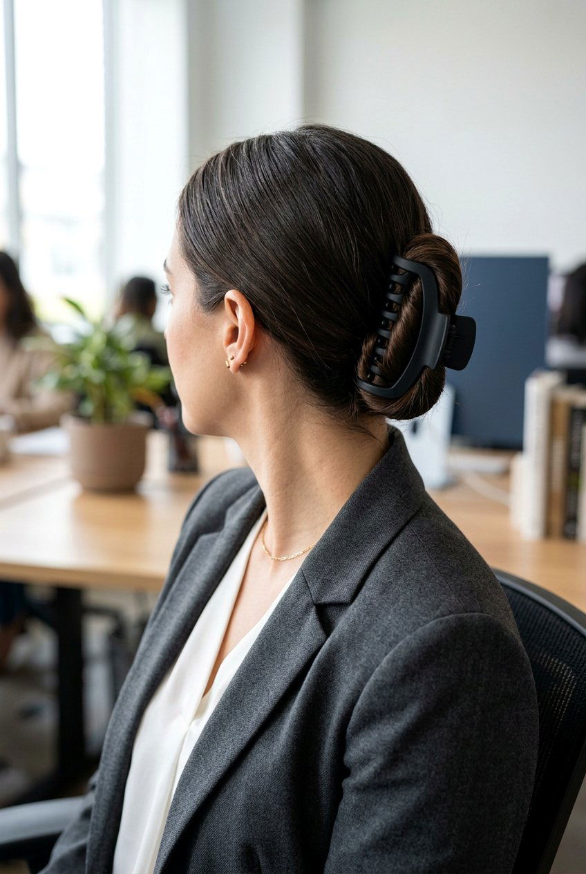 Low Bun Claw Clip - 20 easy claw clip hairstyles for medium hair - 20 easy claw clip hairstyles for medium hair