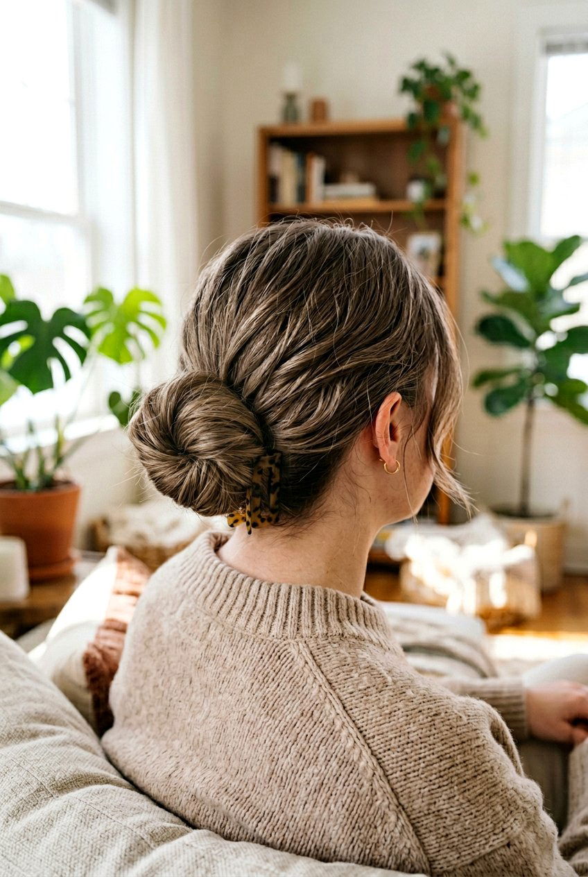 Low Bun Claw Clip - 20 easy claw clip hairstyles for short hair - 20 easy claw clip hairstyles for short hair