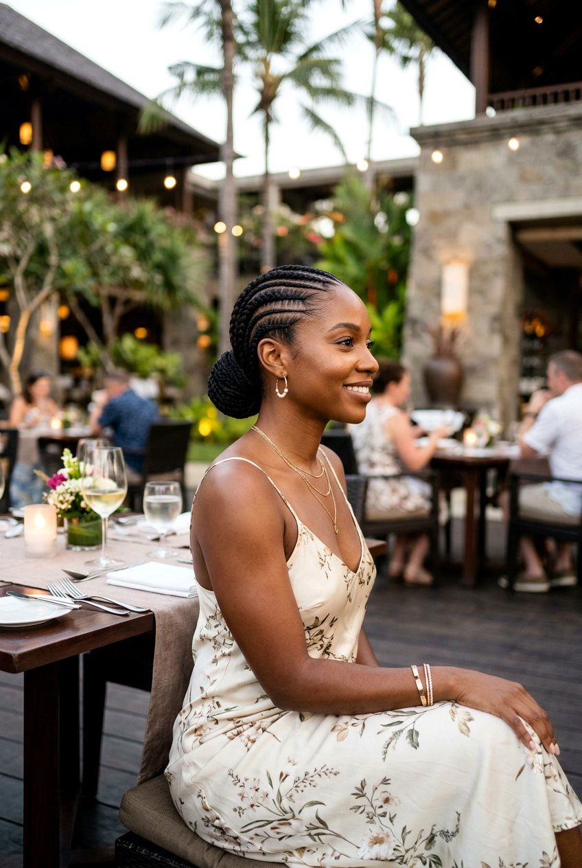 Low Bun Cornrows - 20 vacation protective braids - 20 vacation protective braids