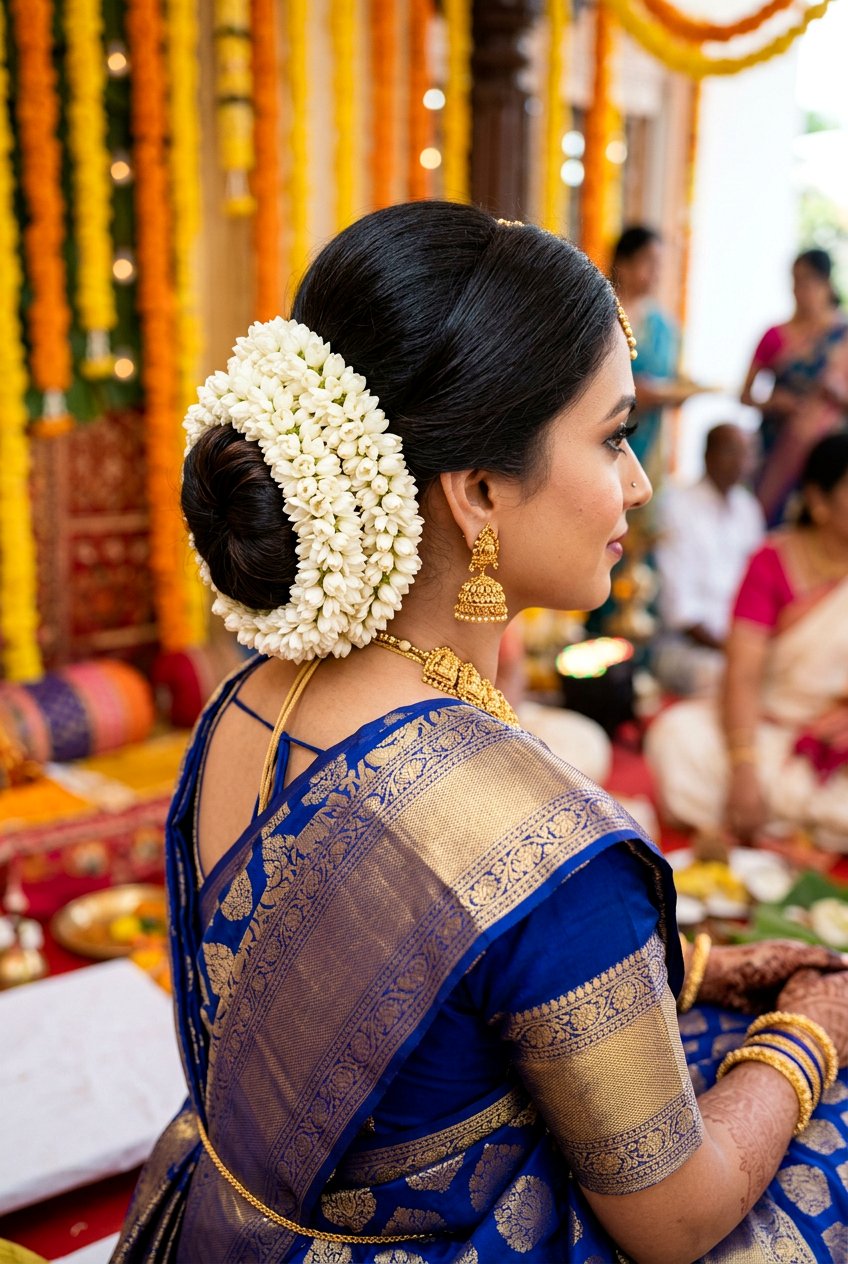 Low Bun Covered With Gajra - 20 desi bridal bun hairstyle - 20 desi bridal bun hairstyle