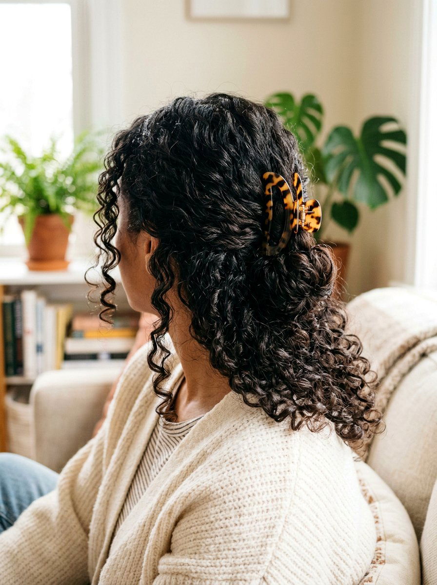 Low Bun Curly Half Up Claw Clip - 20 claw clip half up for curly hair - 20 claw clip half up for curly hair