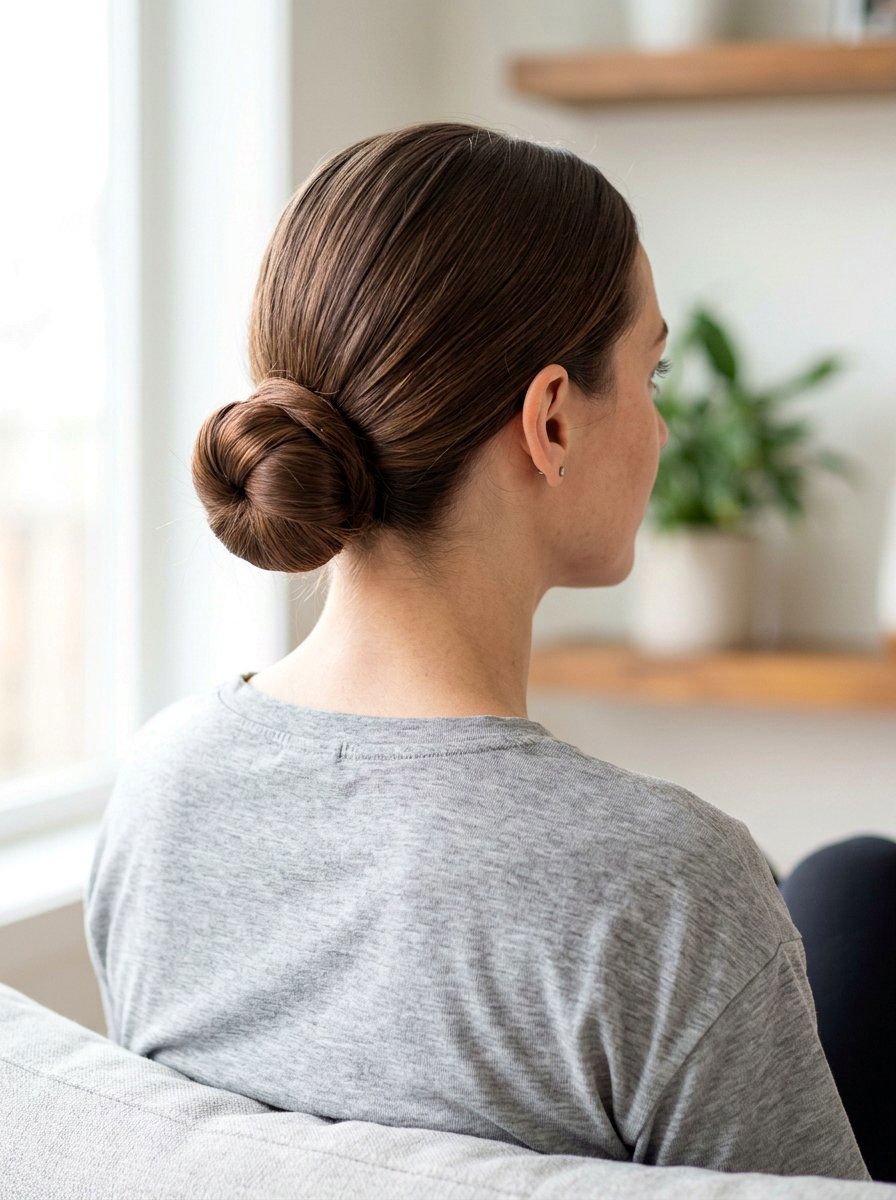 Low Bun For Floor Poses - 20 yoga hairstyles for long hair - 20 yoga hairstyles for long hair