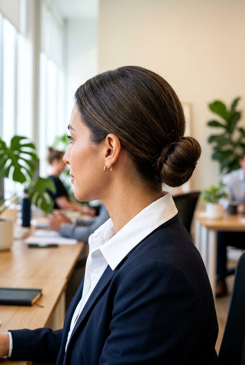 Low Bun For Short To Medium Hair - 20 interview bun hairstyle - 20 interview bun hairstyle