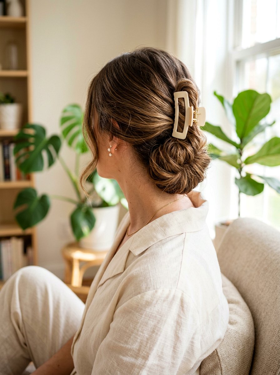 Low Bun Half Up Claw Clip - 20 school half up claw clip hairstyle - 20 school half up claw clip hairstyle