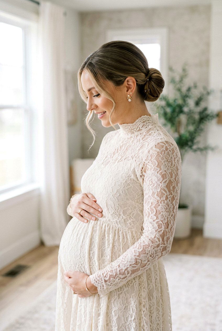 Low Bun Maternity Photoshoot Hair - 20 maternity photo shoot hairstyles - 20 maternity photo shoot hairstyles