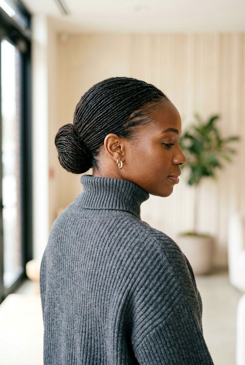 Low Bun Microlocs - 20 microlocs hairstyle ideas - 20 microlocs hairstyle ideas