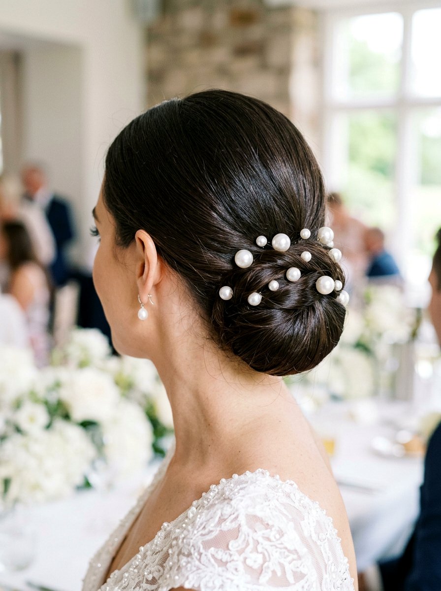 Low Bun Pearl Clips - 20 wedding hairstyles with pearl clips - 20 wedding hairstyles with pearl clips