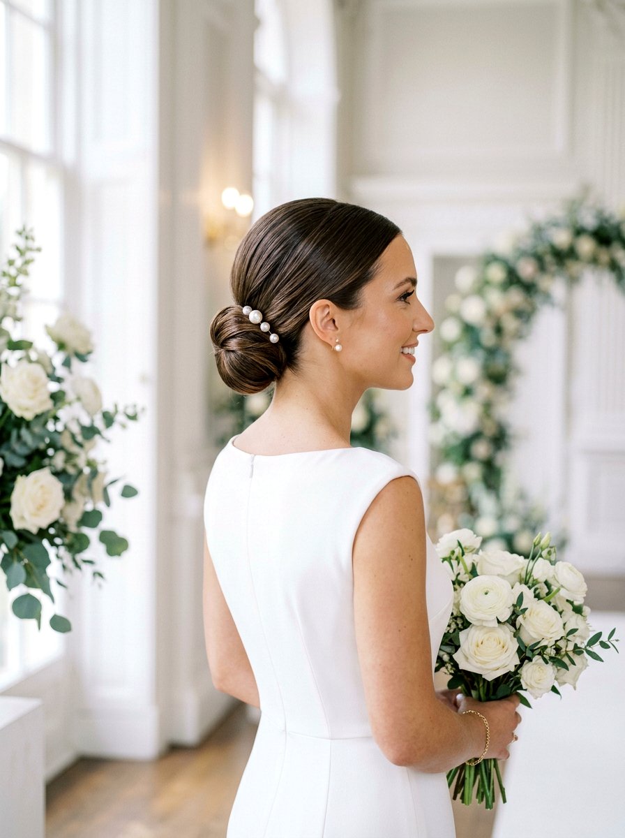 Low Bun Shoulder Length Wedding Hair - 20 wedding hairstyles for shoulder length hair - 20 wedding hairstyles for shoulder length hair