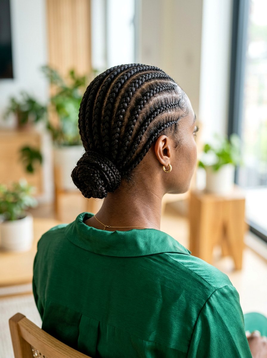 Low Bun Straight Back Cornrows - 20 straight back cornrows with bun - 20 straight back cornrows with bun