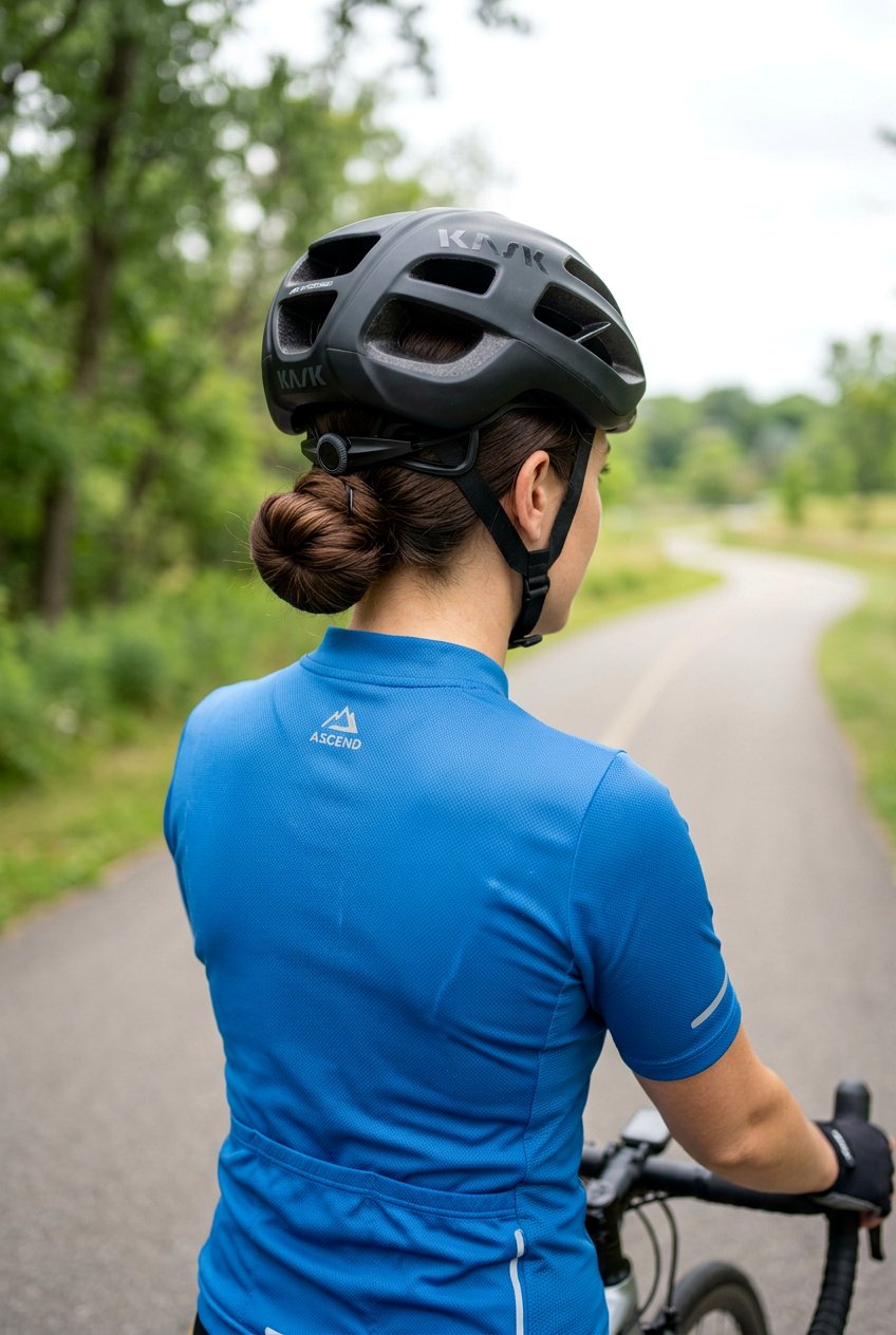Low Bun Under Bike Helmet - 20 cycling hairstyles for women - 20 cycling hairstyles for women