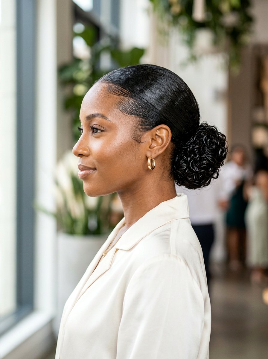 Low Bun Wet Look Curls - 20 wet look curls hairstyle - 20 wet look curls hairstyle