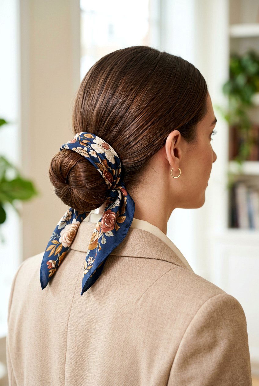 Low Bun With Bandana - 20 bandana bun hairstyle - 20 bandana bun hairstyle