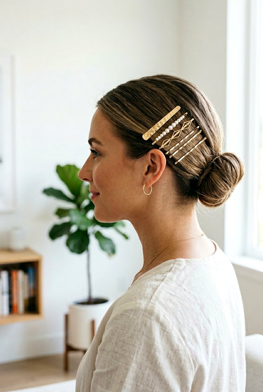 Low Bun With Bobby Pins - 20 school hairstyle with low bun - 20 school hairstyle with low bun