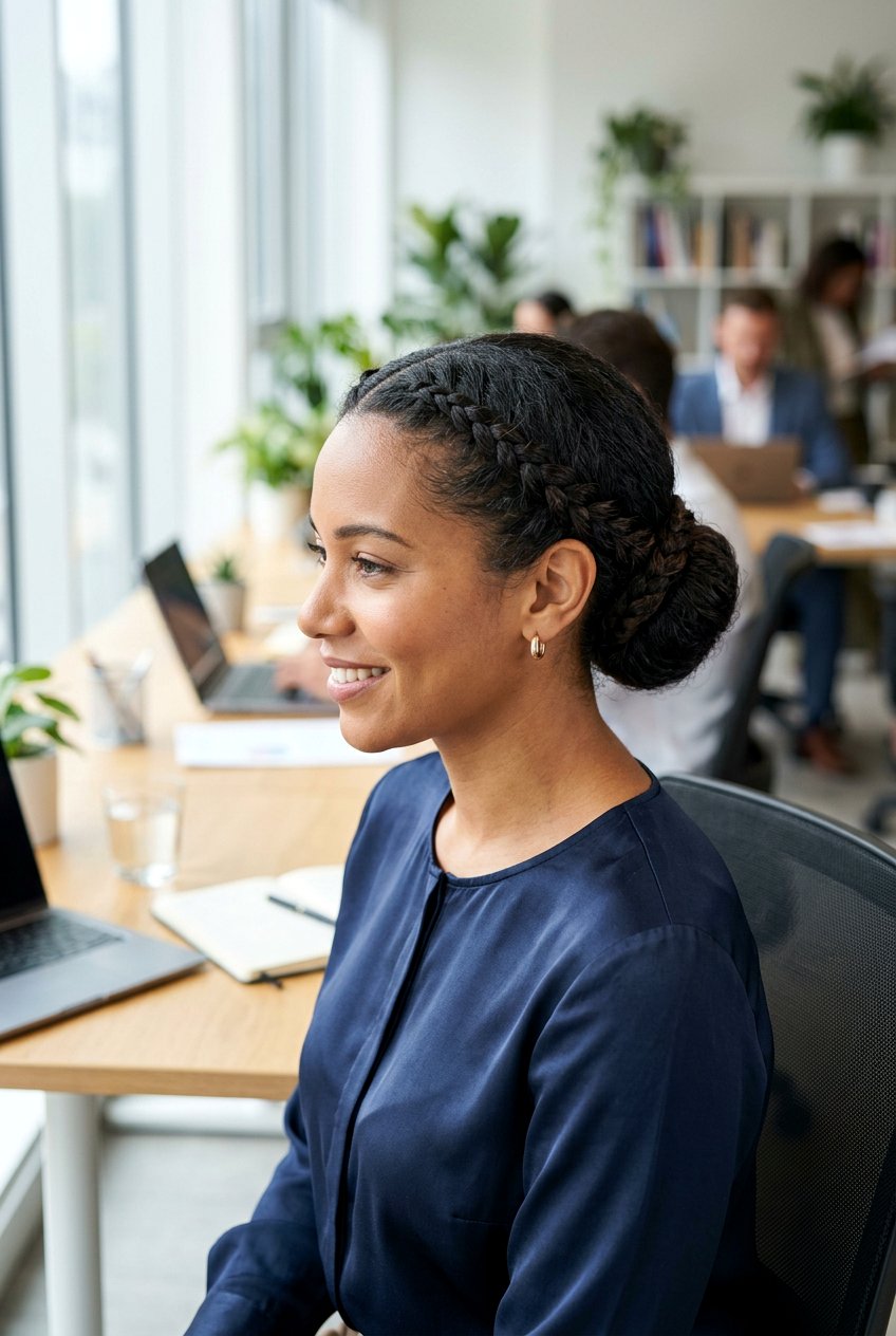 Low Bun With Braid Crown - 20 low bun for corporate women - 20 low bun for corporate women
