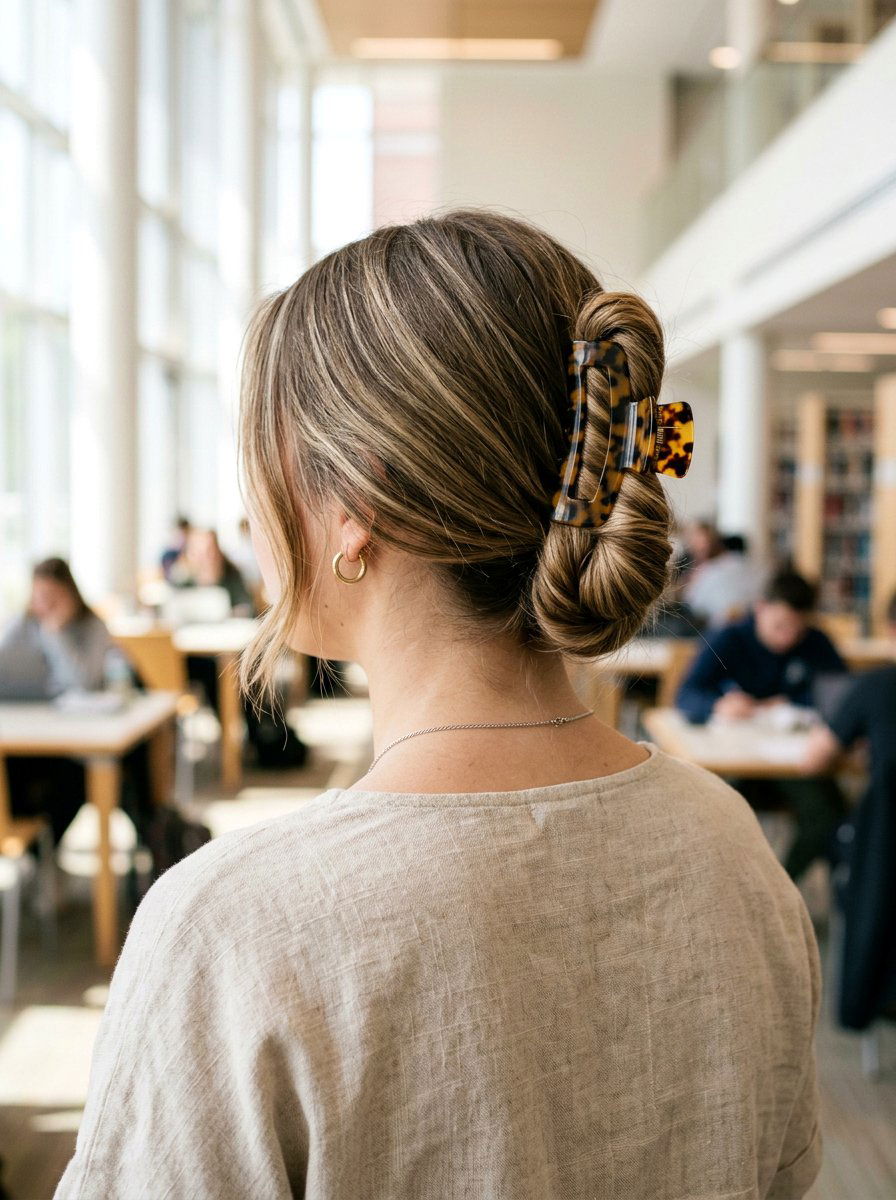 Low Bun With Claw Clip - 20 college girls low bun for class - 20 college girls low bun for class