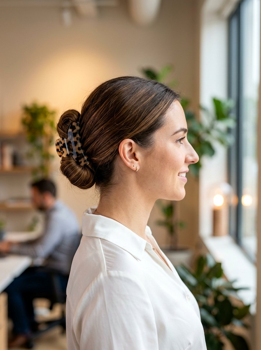 Low Bun With Claw Clip - 20 office friendly claw clip hairstyles - 20 office friendly claw clip hairstyles