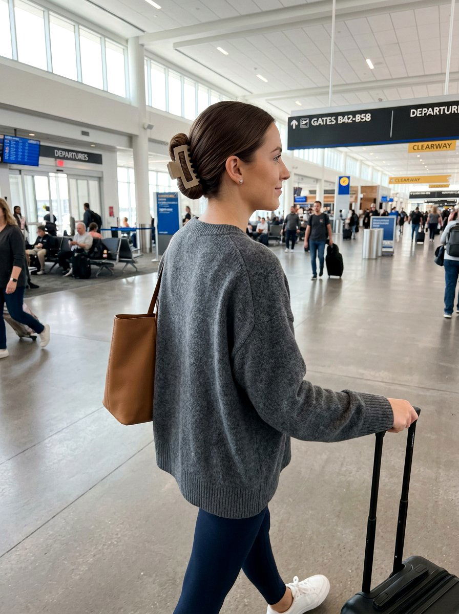 Low Bun With Claw Clip For Travel - 20 vacation claw clip hairstyle - 20 vacation claw clip hairstyle